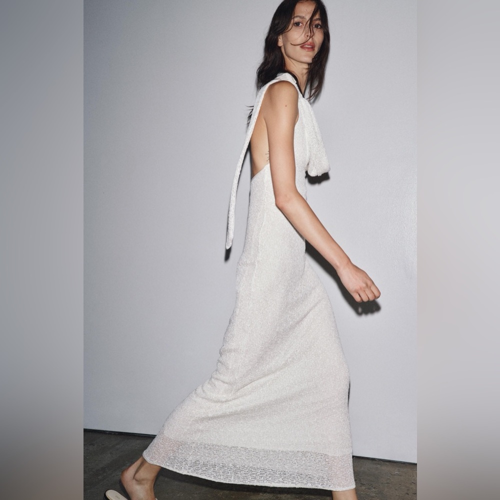 Zara White Cowl Neck Halter Maxi Dress - Picture 2 of 7